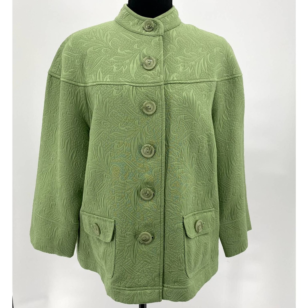 Emma James Women's Brocade Button-Front Light Green Cardigan Jacket Size 16
